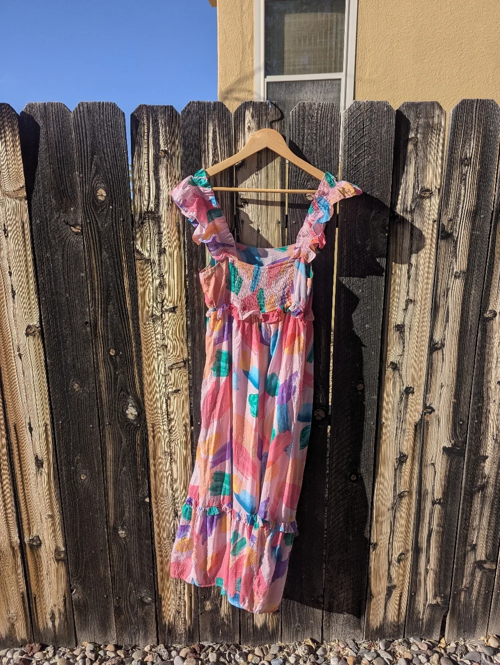 Size L - Blu Pepper Pink Multicolor Ruffle Maxi Dress - Picture 2 of 4